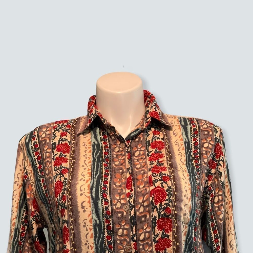 Details Express Floral Print Button Front Blouse M - image 3